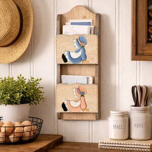 Vintage-Inspired Wall Mail Organizer with Blue and Pink Panels